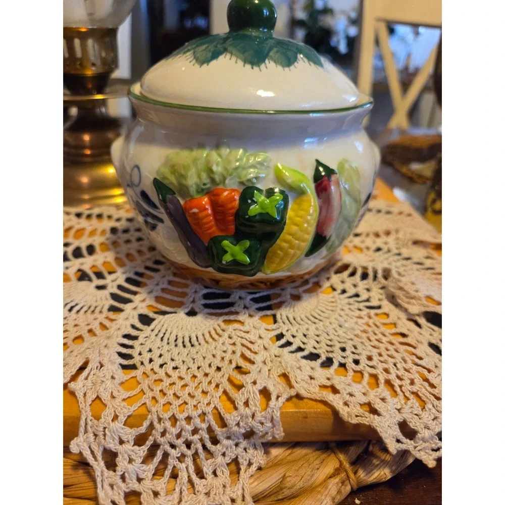 vintage handpainted ceramic vegetable covered dish. Cottagecore  GrannyCore Farm